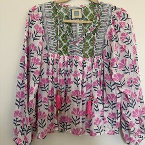 Bell by Alicia Bell Floral Blouse Cotton Silk Boho Chic Summer - Small